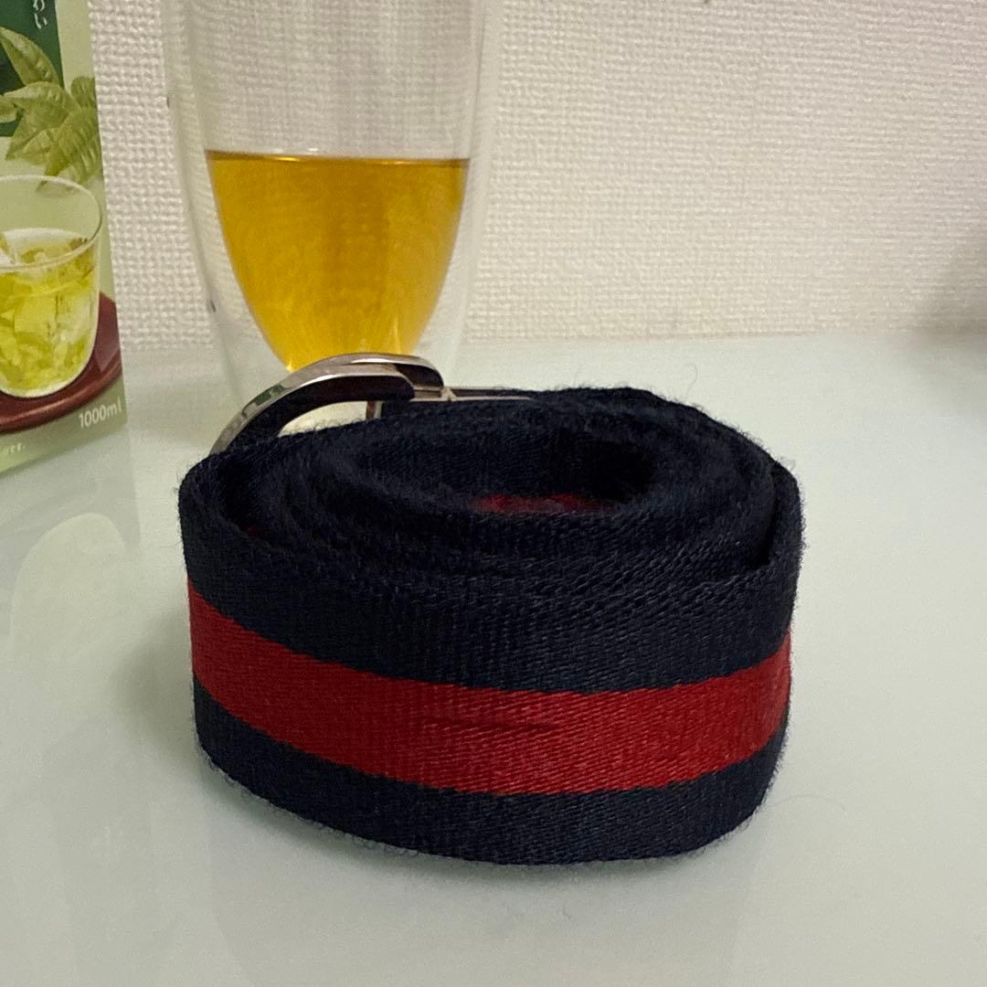 Gucci ネイビー/レッド ストライプ ベルト