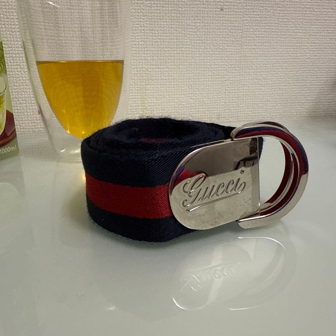 Gucci ネイビー/レッド ストライプ ベルト