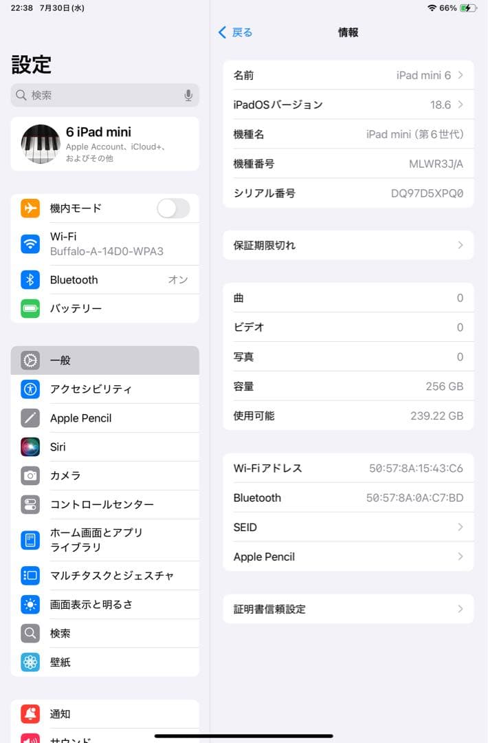 iPad mini6 256GB Wi-Fi ピンク、ApplePencil2