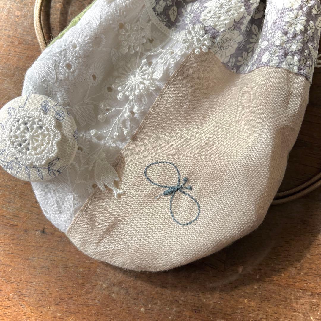 mamerin ♪ミナペルホネンハンドメイドchoucho小鳥レースの巾着