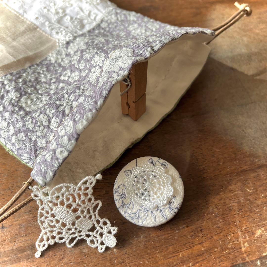 mamerin ♪ミナペルホネンハンドメイドchoucho小鳥レースの巾着