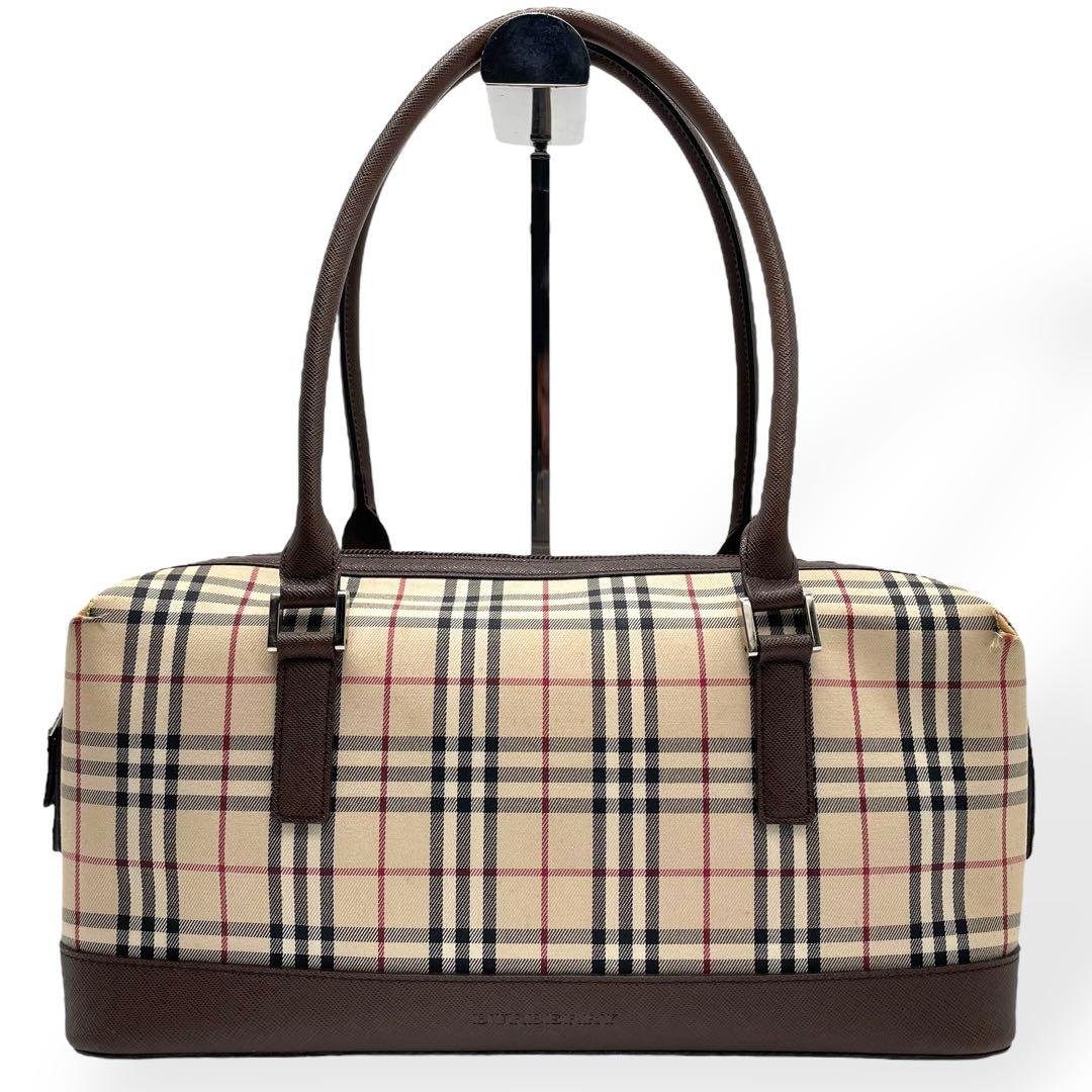 良品　BURBERRY バーバリー　ノバチェック　ハンドバッグ　ボストンバッグ