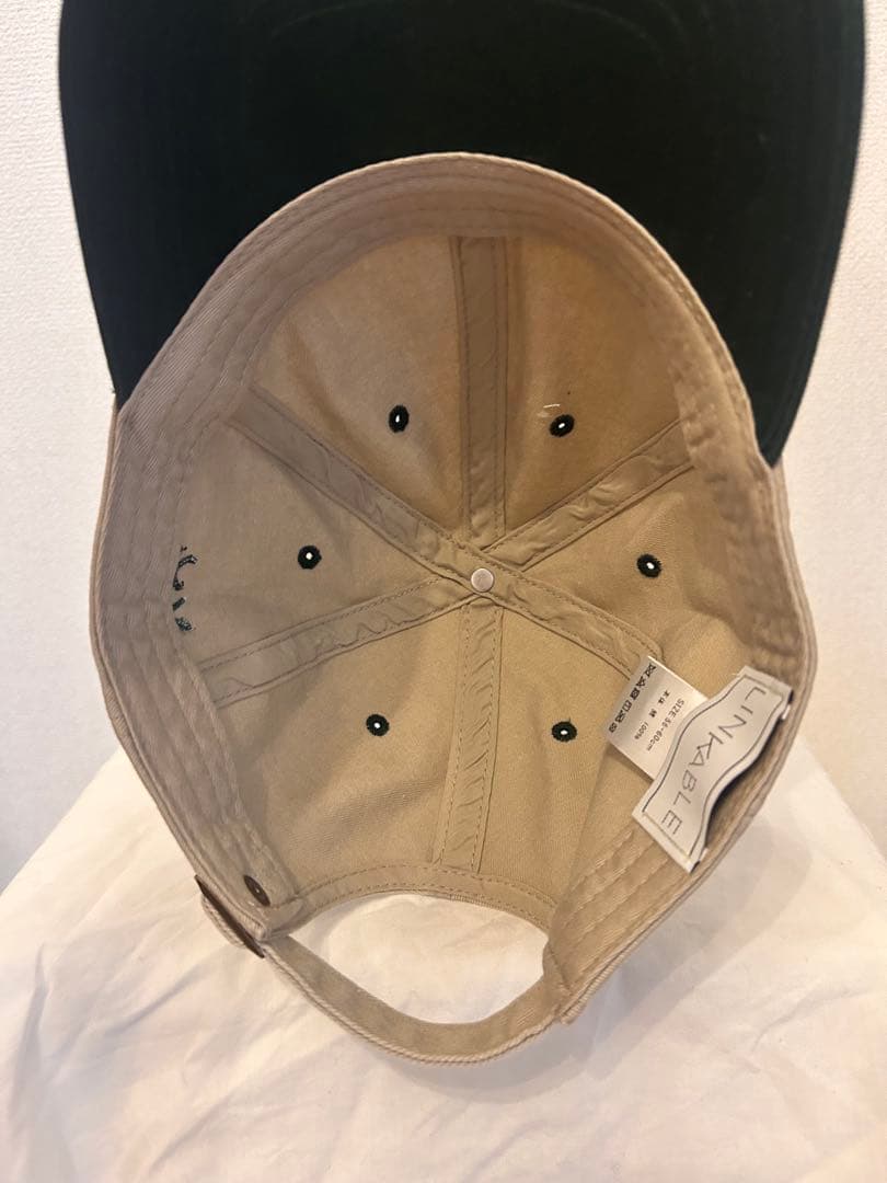 リンカブル　ロゴキャップ　ベージュ×グリーン