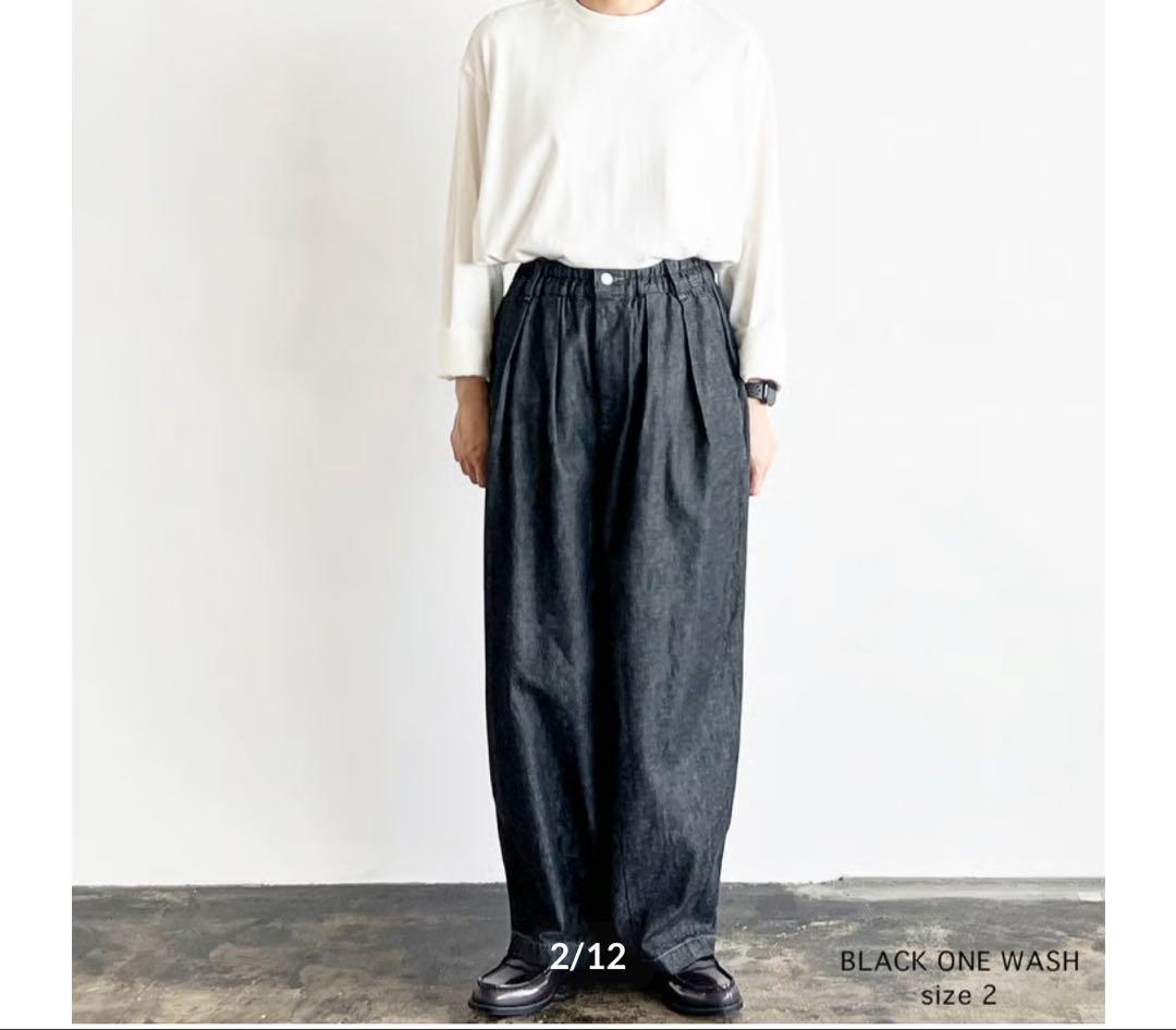 HARVESTY ブラックデニム サーカスパンツ ナローシルエットサイズ2