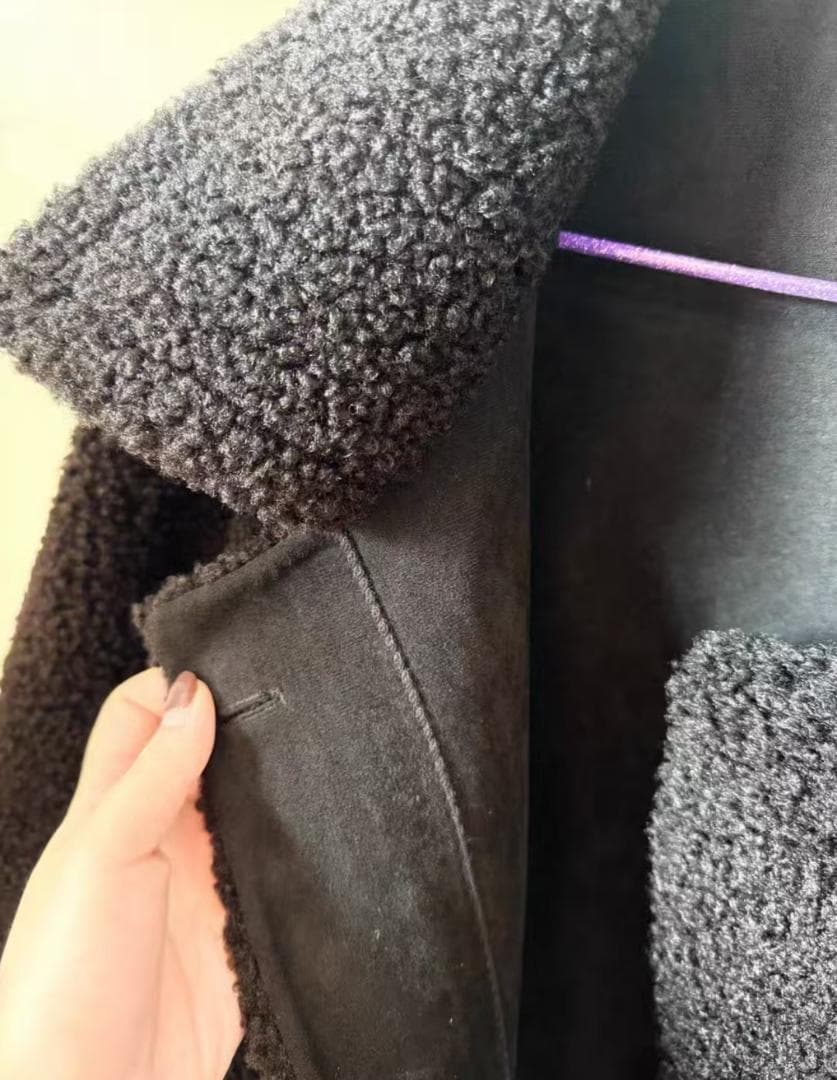 ボア ダブルブレスト チェスターコート 黒