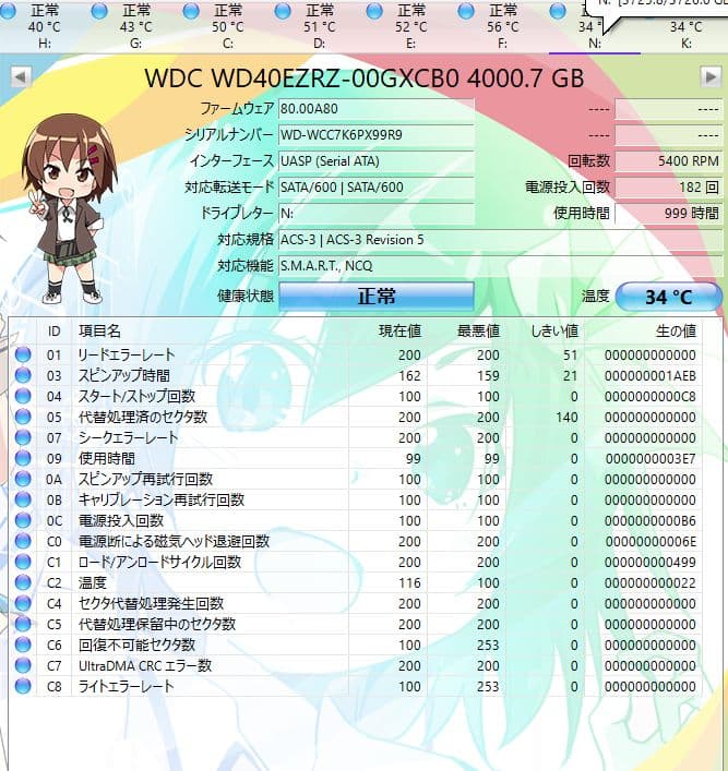 Western Digital WD40EZRZ 4TB HDD×4