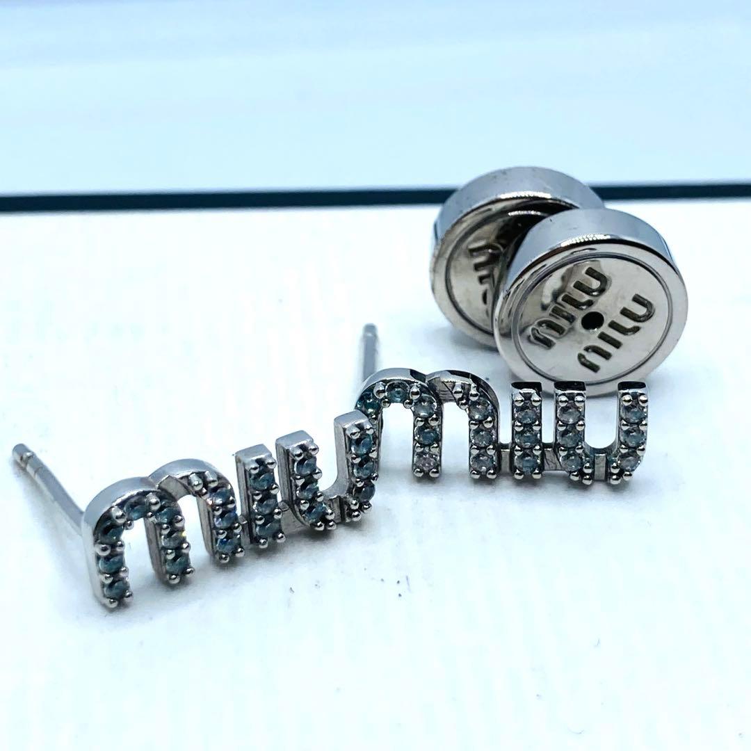 極美品✨ miumiu ミュウミュウ ピアス 両耳 ストーン シルバー