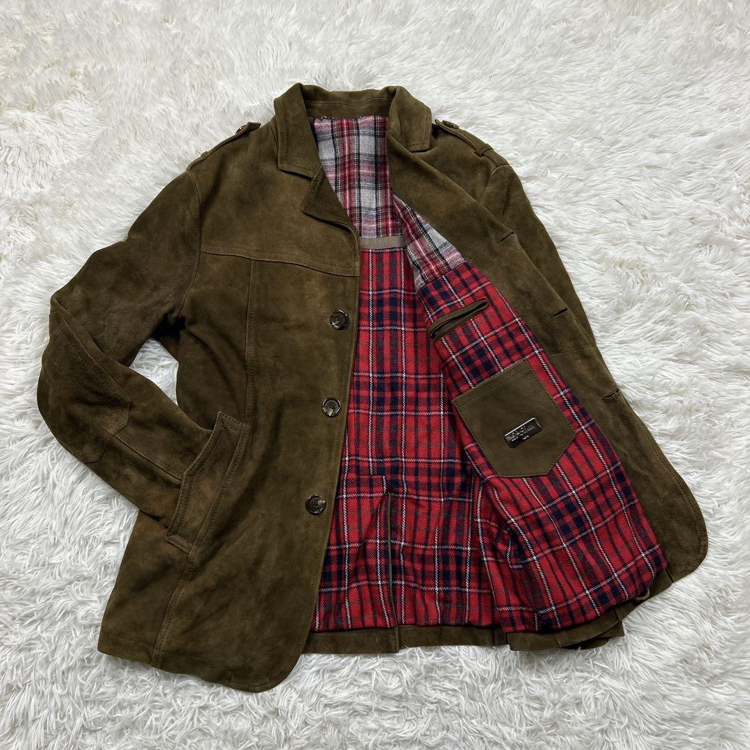 美品　レアルレザー　スエードジャケット　エルボーパッチ　エポレット　裏地チェック