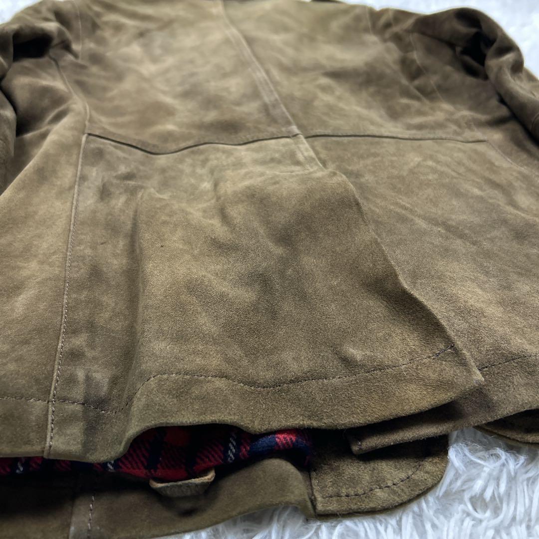 美品　レアルレザー　スエードジャケット　エルボーパッチ　エポレット　裏地チェック