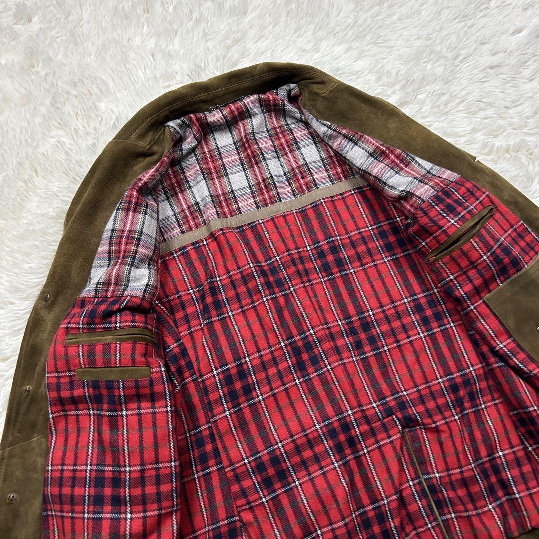 美品　レアルレザー　スエードジャケット　エルボーパッチ　エポレット　裏地チェック