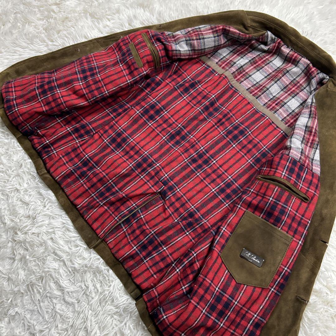 美品　レアルレザー　スエードジャケット　エルボーパッチ　エポレット　裏地チェック