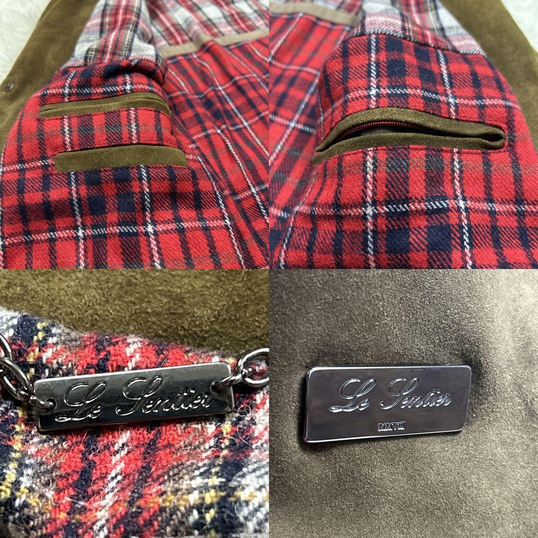 美品　レアルレザー　スエードジャケット　エルボーパッチ　エポレット　裏地チェック