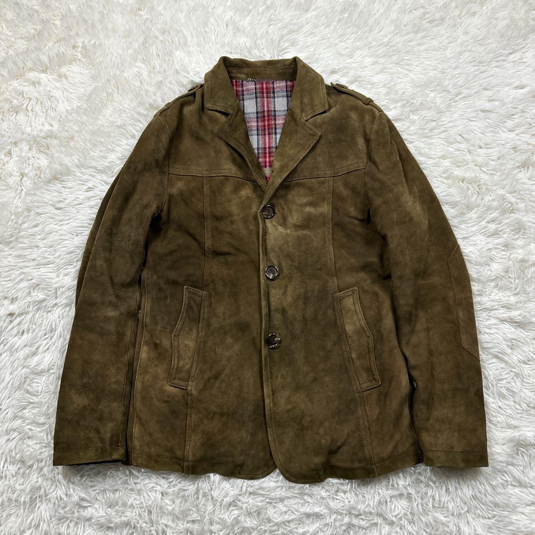 美品　レアルレザー　スエードジャケット　エルボーパッチ　エポレット　裏地チェック