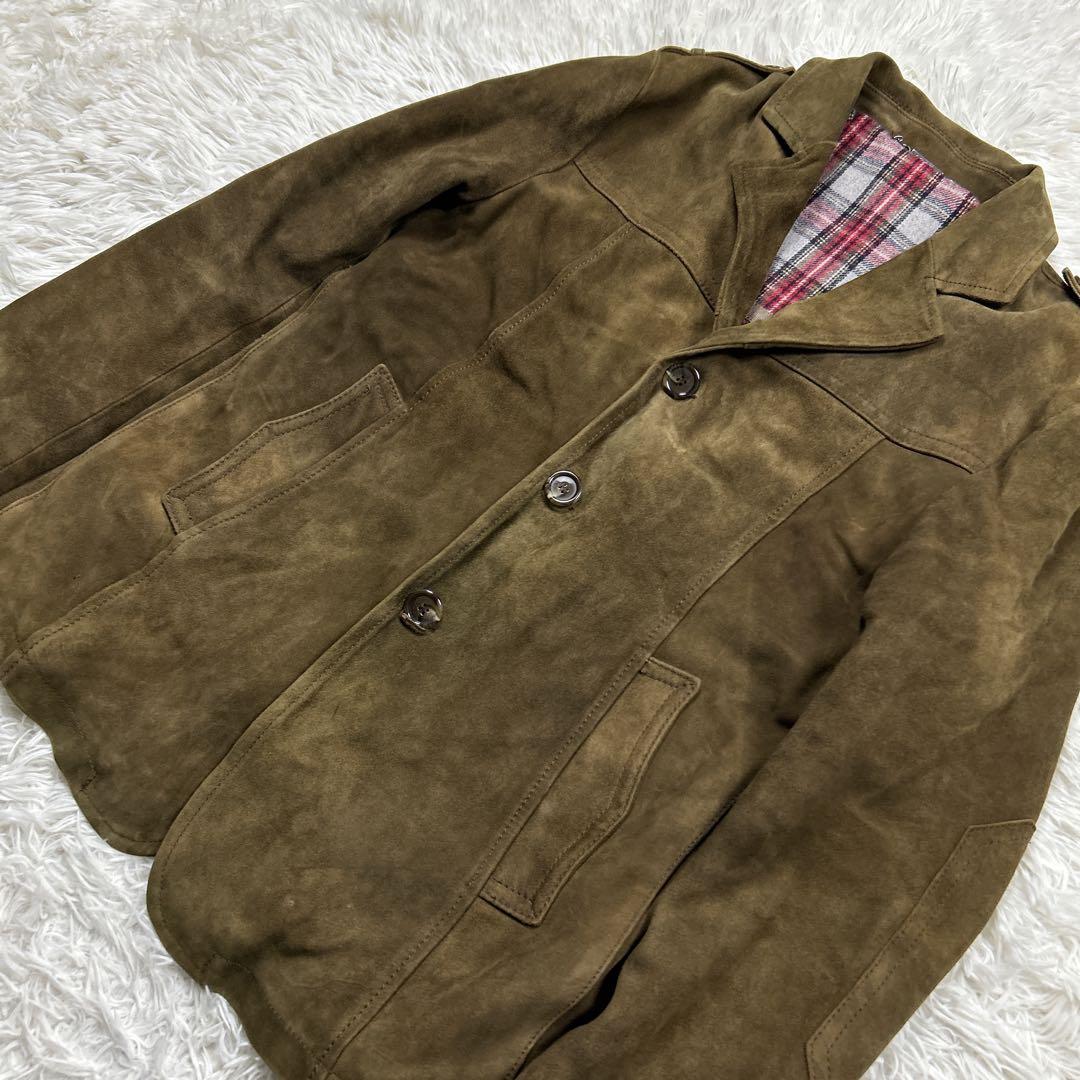 美品　レアルレザー　スエードジャケット　エルボーパッチ　エポレット　裏地チェック