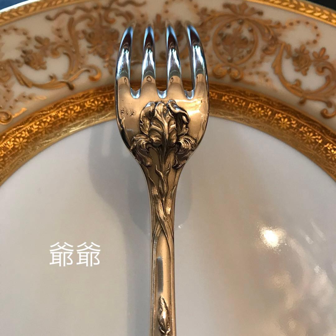 フランス 純銀製／フォーク２本／Puiforcat ピュイフォルカ／「アイリス」