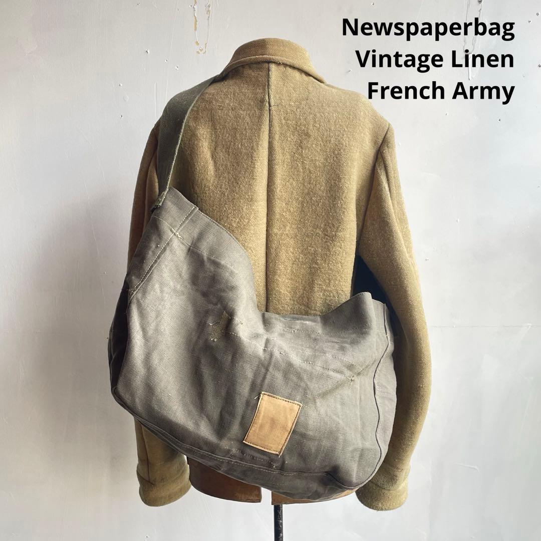 【希少】ビンテージニュースペーパーバッグ　フランス軍　リネン　ミリタリー