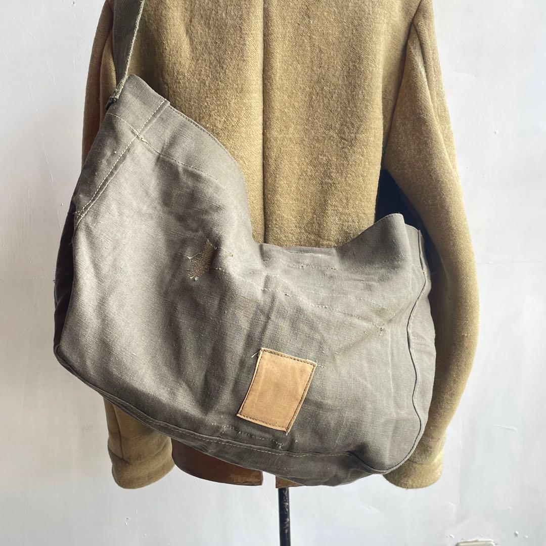 【希少】ビンテージニュースペーパーバッグ　フランス軍　リネン　ミリタリー