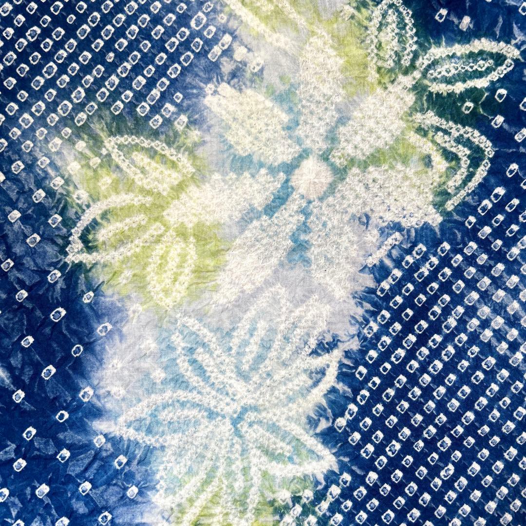 やまと謹製　裄70 有松絞り　絞り浴衣　花柄　藍色×白