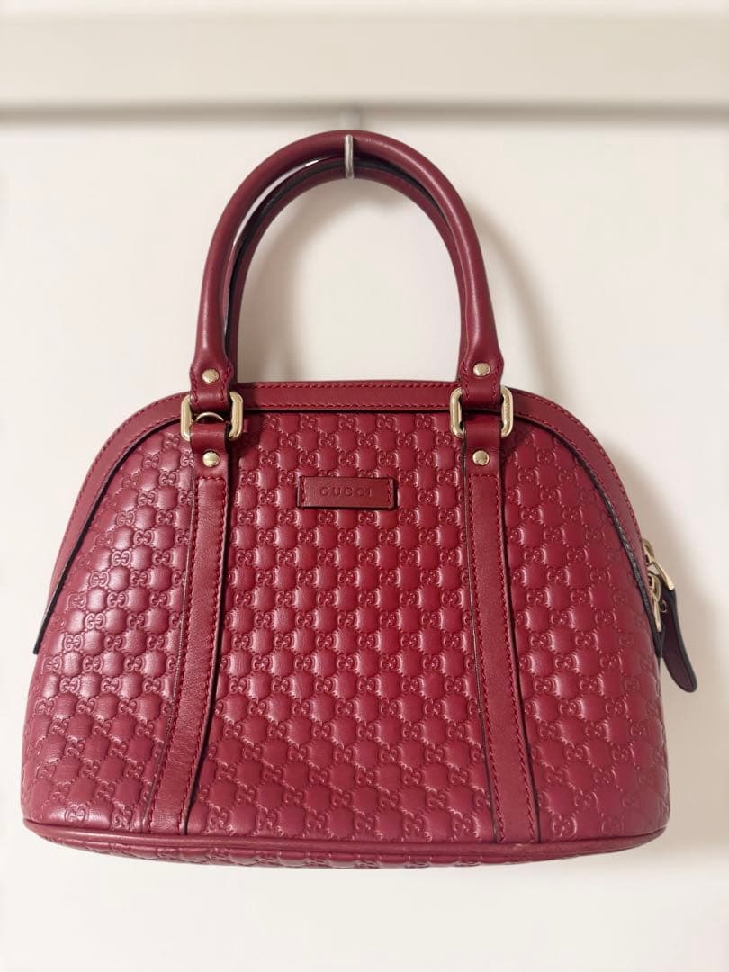 GUCCI グッチ マイクログッチシマ 2WAY レザー ハンドバッグ ボルドー