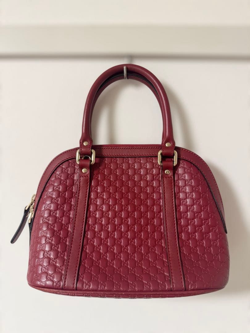 GUCCI グッチ マイクログッチシマ 2WAY レザー ハンドバッグ ボルドー