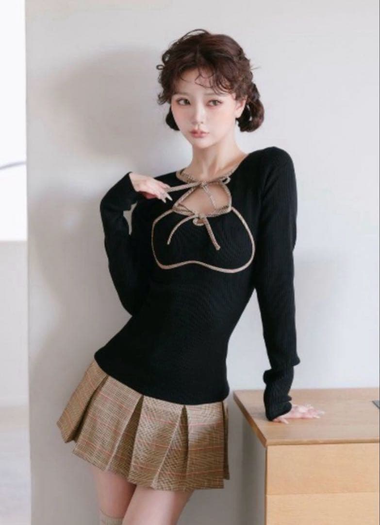 Darich ポイントチェックニットミニワンピース