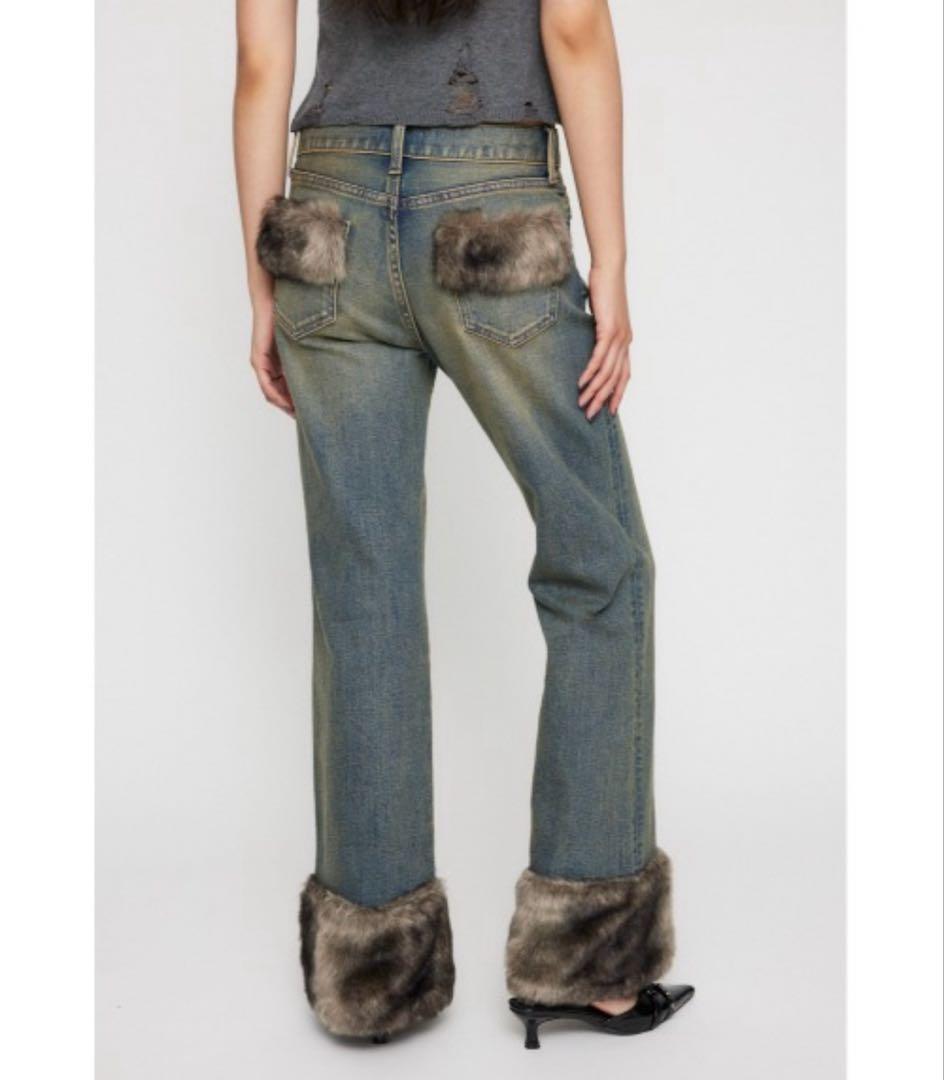 LAGUAGEM FAUX FURフレアデニム