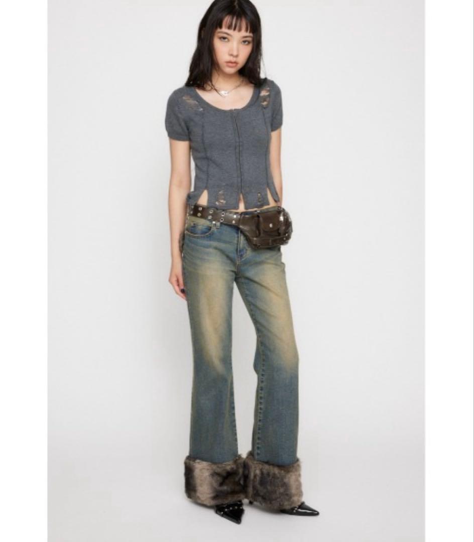 LAGUAGEM FAUX FURフレアデニム