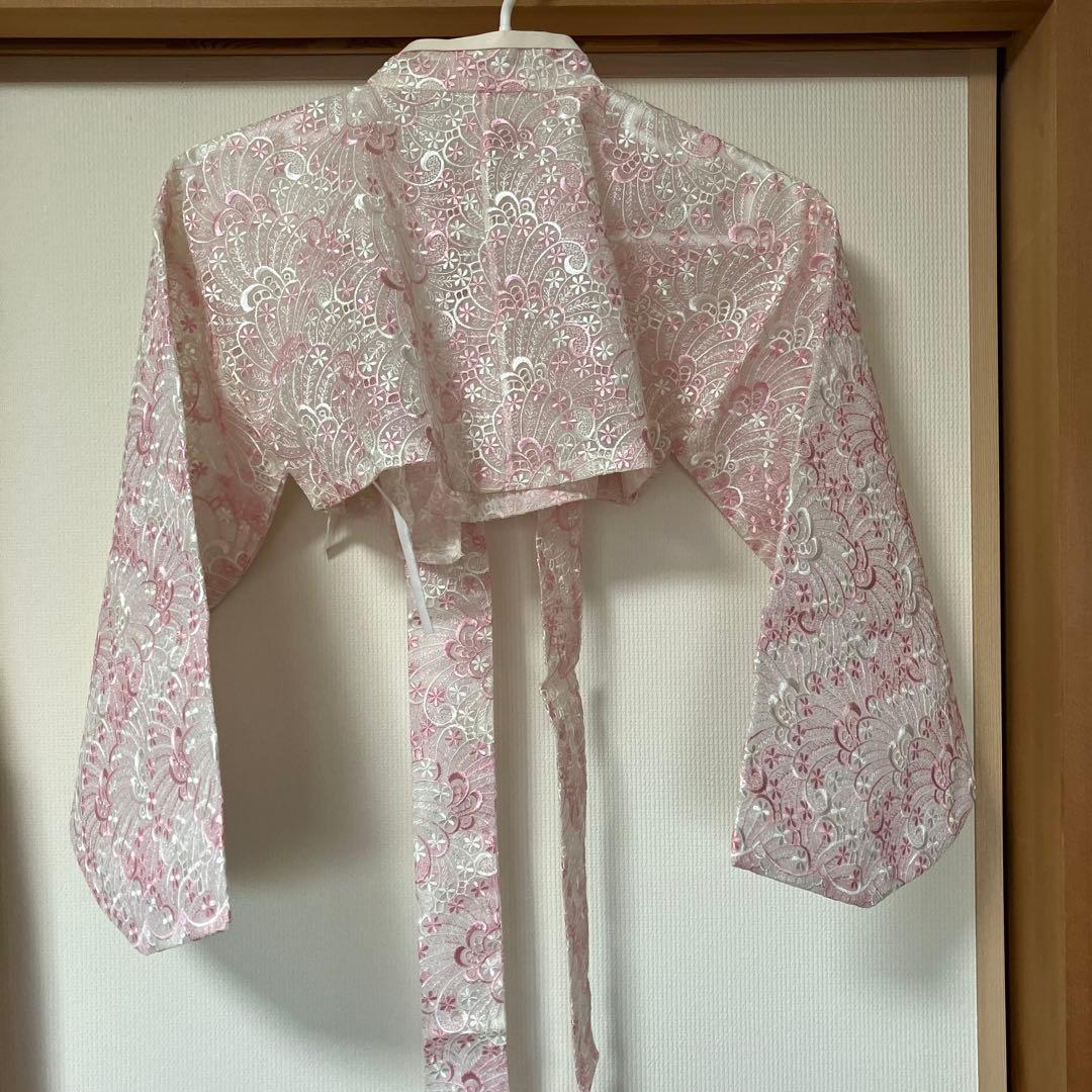 チマチョゴリ　淡いピンク色　総レース柄　韓服