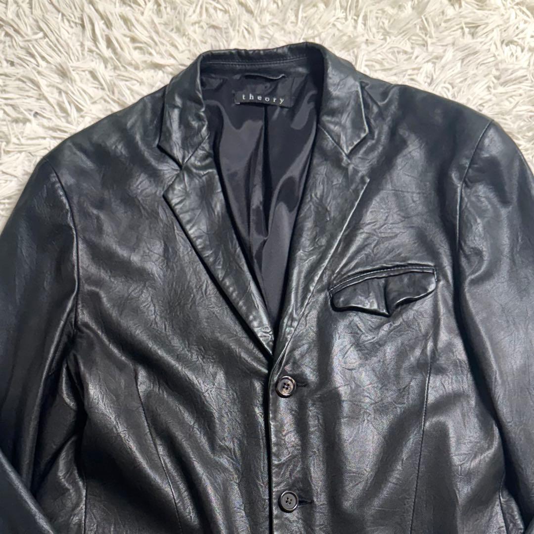 Theory ラムレザー テーラードジャケット 黒 玉虫系 L〜XL 本革 羊革