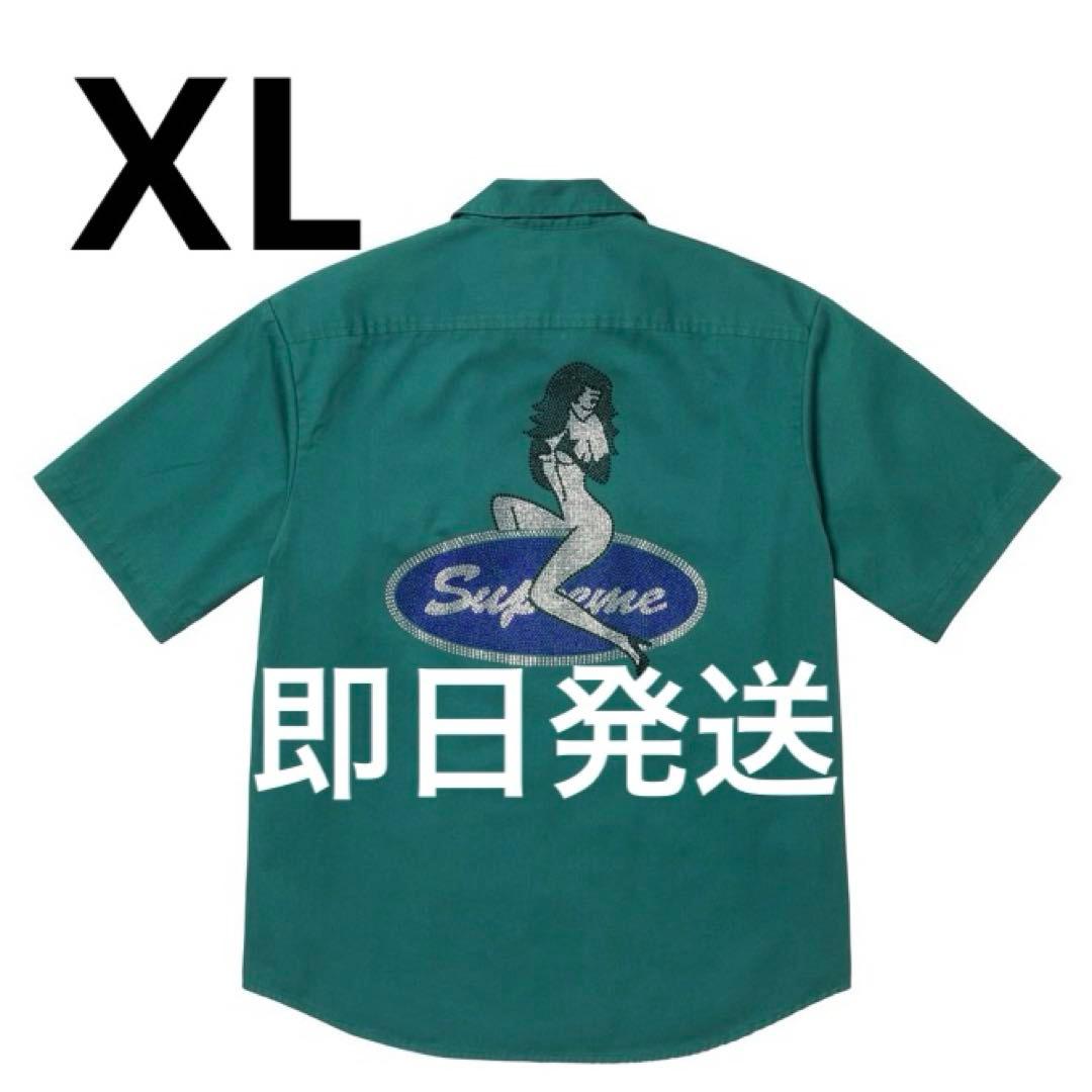 XL 即日発送 Rhinestone Pin Up Shirt Green