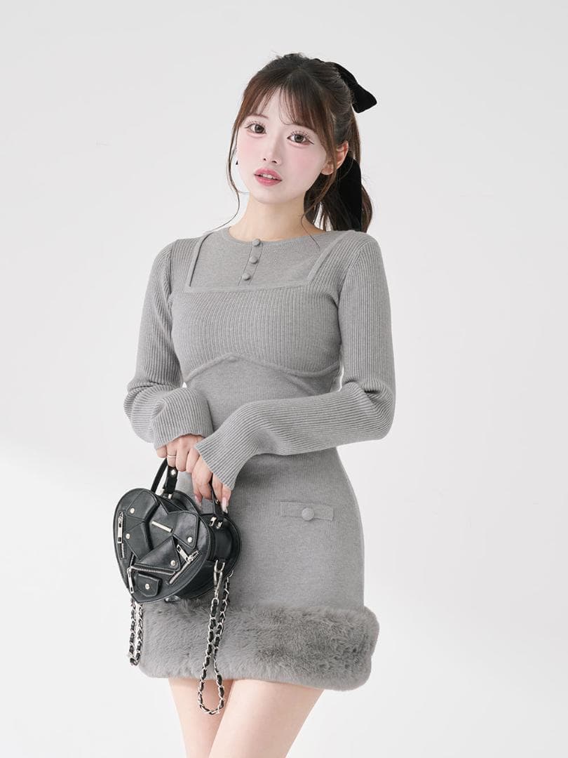 Darich ビジューケープニットミニワンピース グレー FREE ダーリッチ