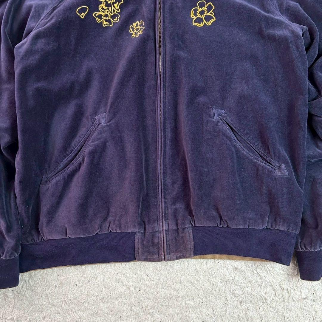 kuu 空 リバーシブル スカジャン 髑髏 鷹 富士 刺繍ベロア サテン L