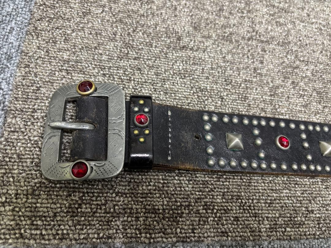 HTC スタッズ付きレザー ベルト 黒 vintageレザー