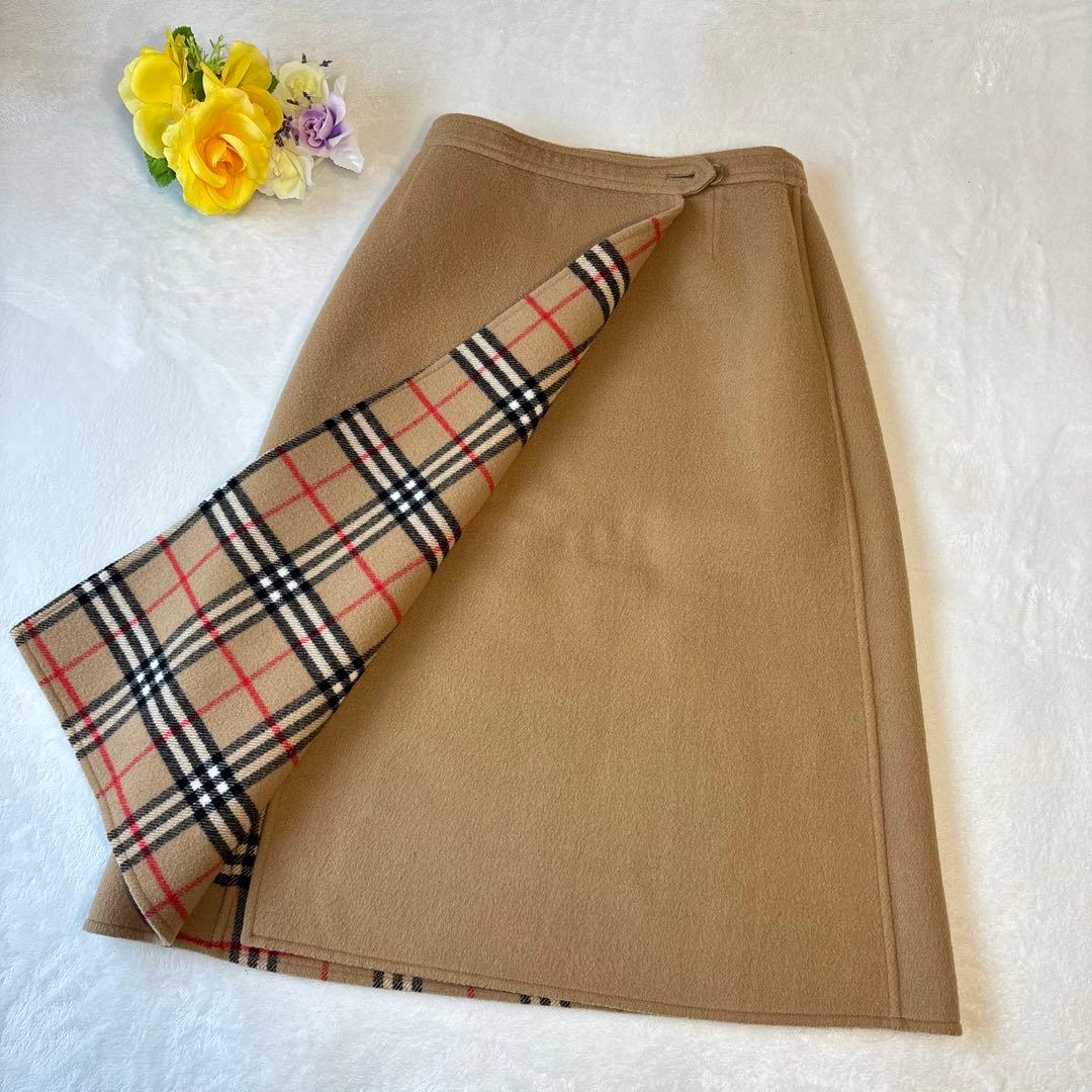 美品✨バーバリー　ラップ(巻き)スカート　リバーシブル　ノバチェック　ミモレ丈
