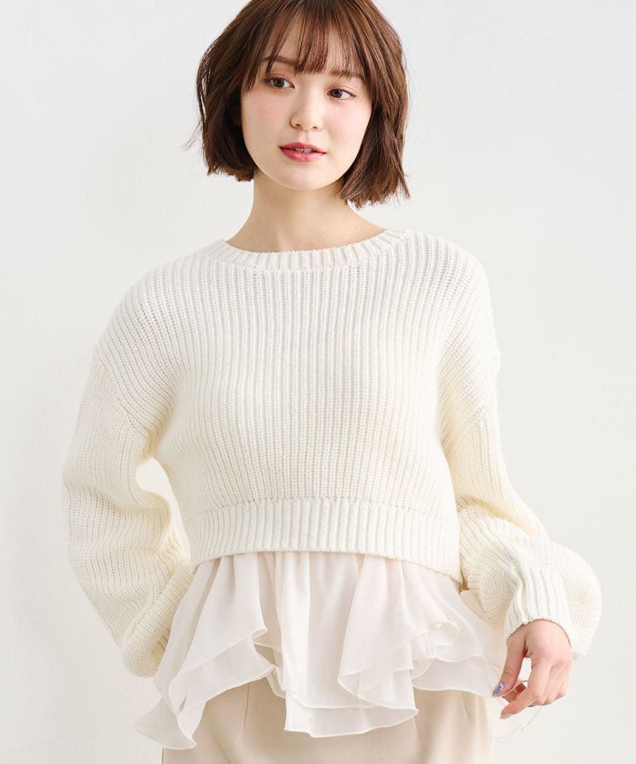 【最終値下げ】COCODEAL ペプラムブラウス×パフスリーブニットセット