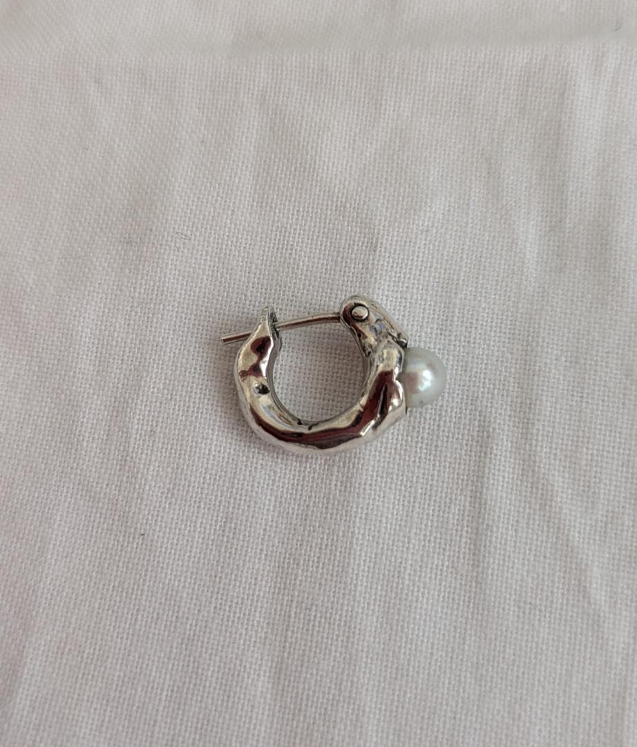 e.m.シルバーパールフープピアス*イーエム片耳用