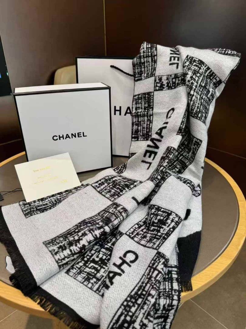 お値下げ！CHANEL　ストール　マフラー カシミアシルク　ブラック