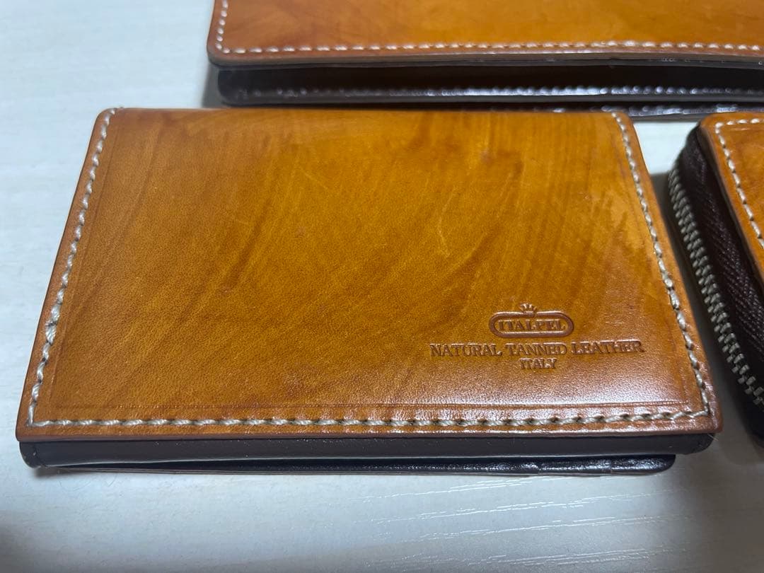 【必見】キクチタケオの牛革製 長財布と名刺入れとキーケースの三点セットキャメル