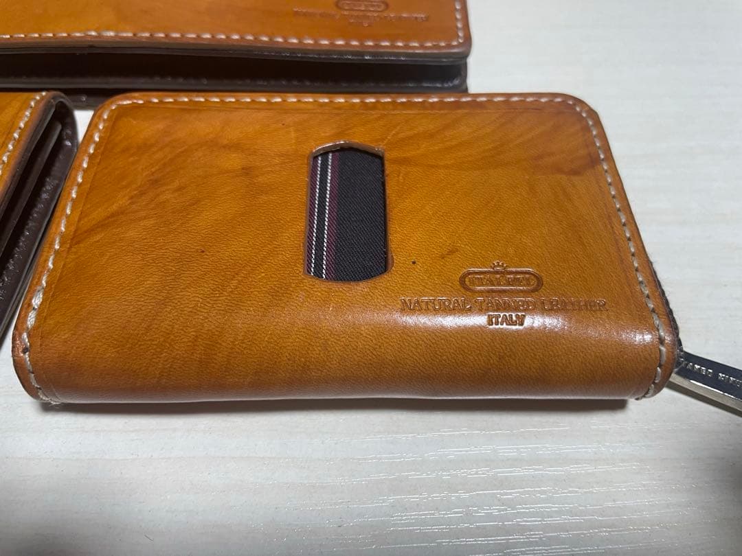 【必見】キクチタケオの牛革製 長財布と名刺入れとキーケースの三点セットキャメル