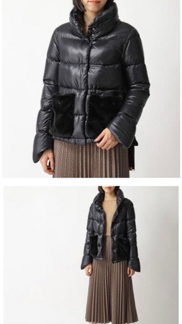 美品　HERNO ヘルノ　エコファーポケット　 ショートダウンジャケット　42