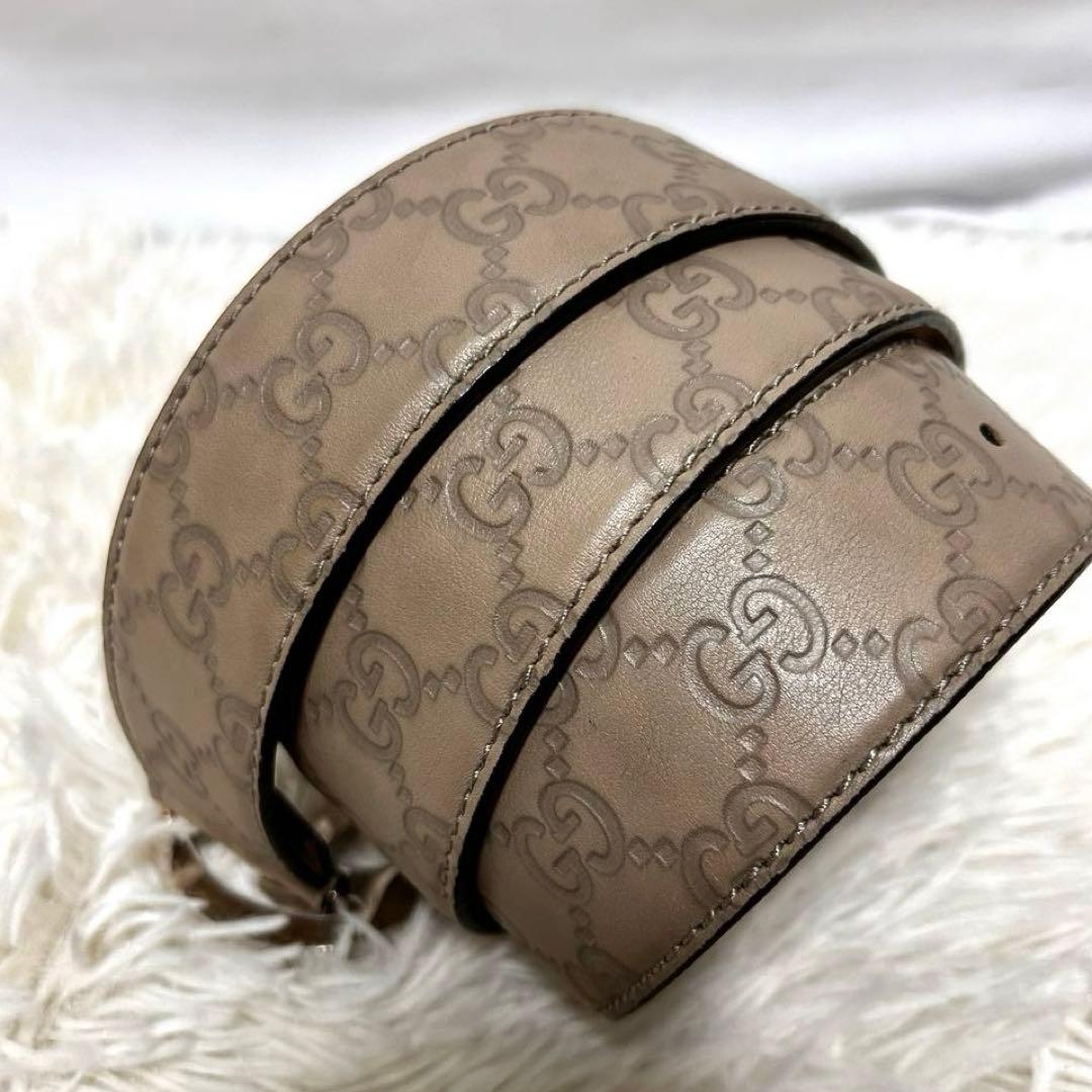 GUCCI ベルト　レザー　シマ　GG柄　ベージュ　ブラウン　114984