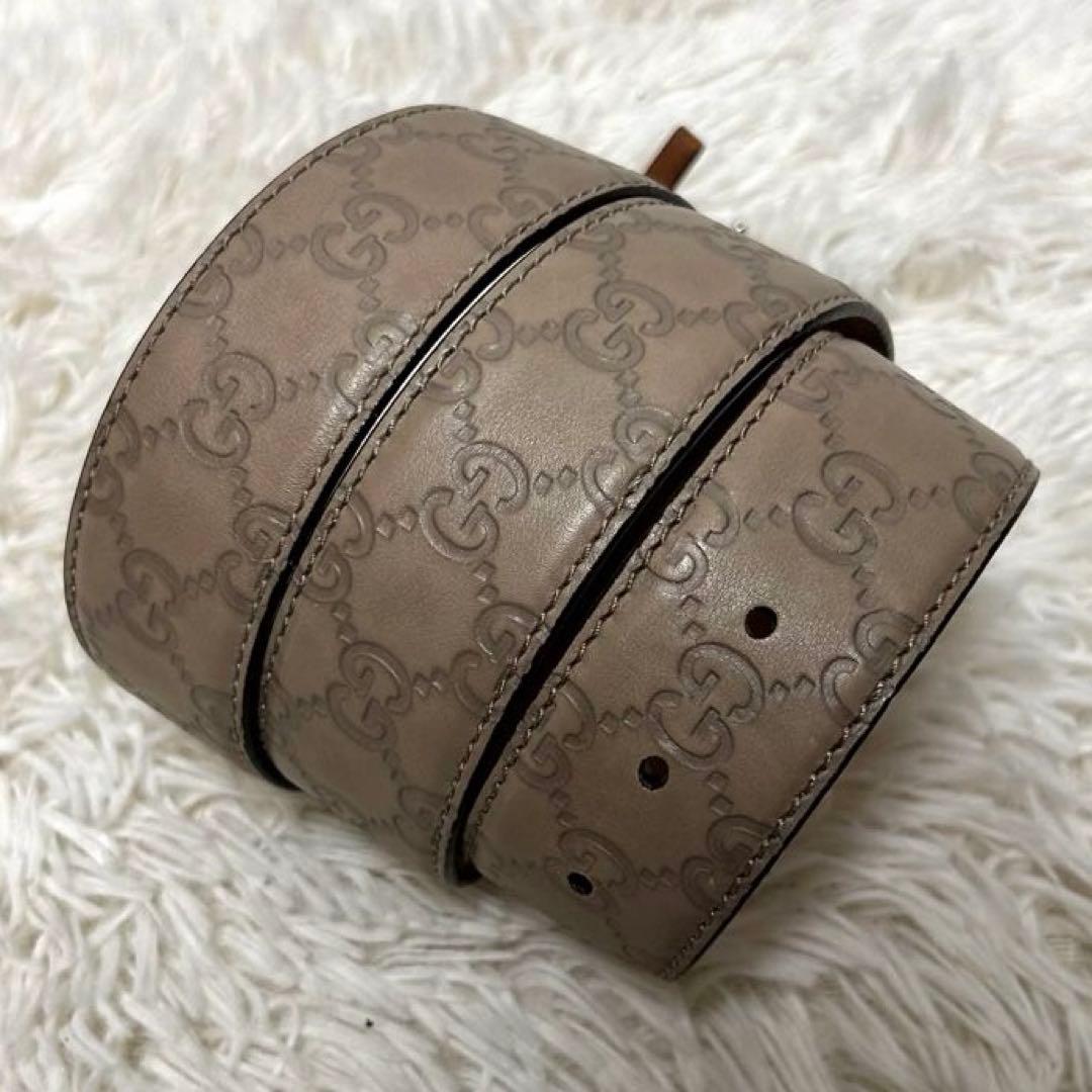 GUCCI ベルト　レザー　シマ　GG柄　ベージュ　ブラウン　114984