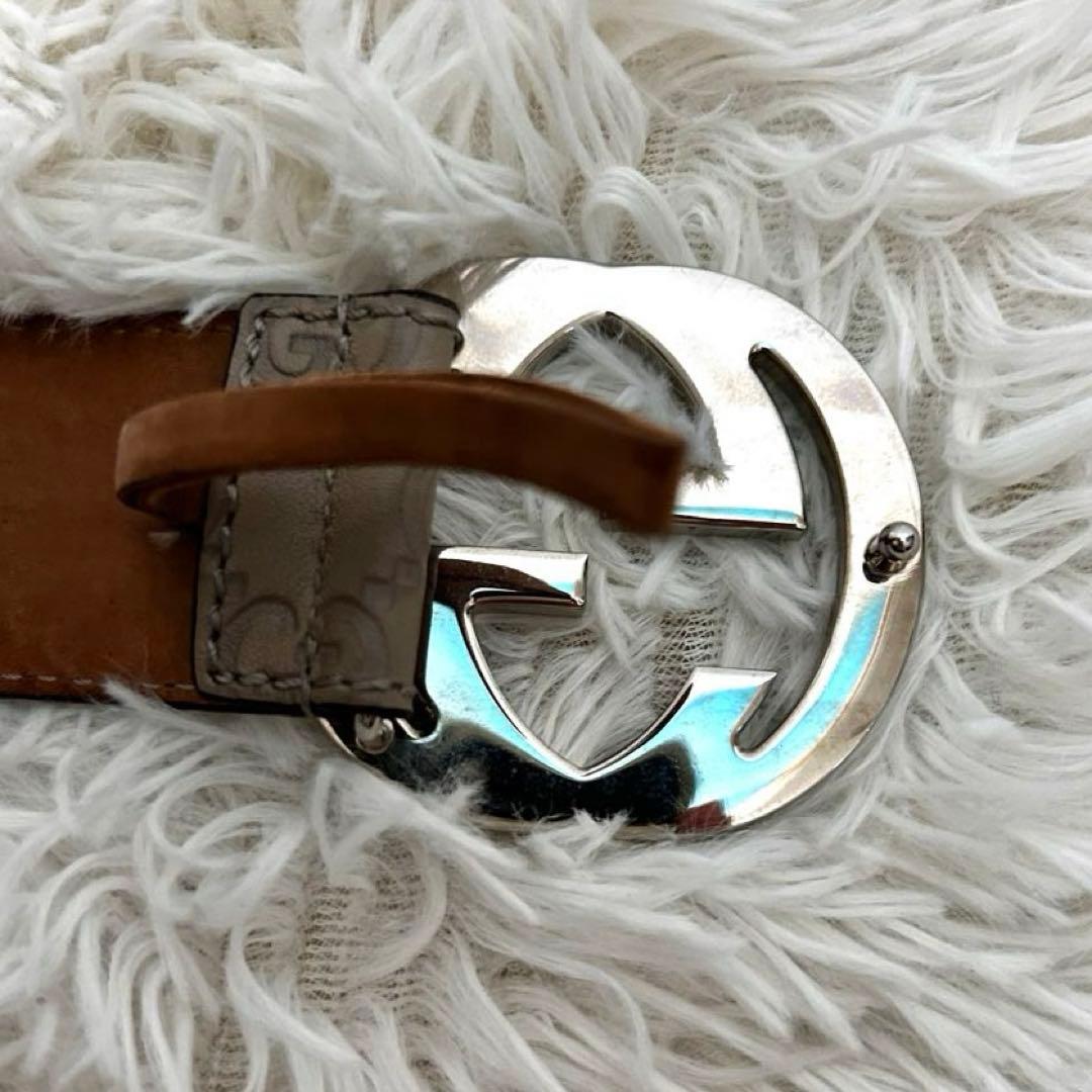 GUCCI ベルト　レザー　シマ　GG柄　ベージュ　ブラウン　114984