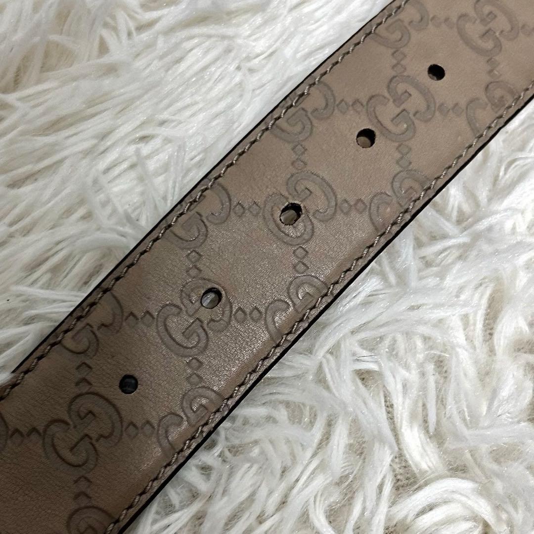 GUCCI ベルト　レザー　シマ　GG柄　ベージュ　ブラウン　114984