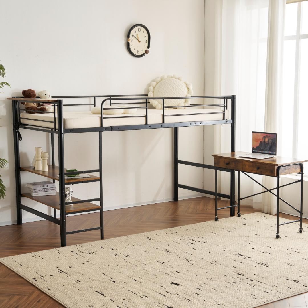 赤字セール！ロフトベッド 高さ130cm シングル 収納 スチール　2COLOR