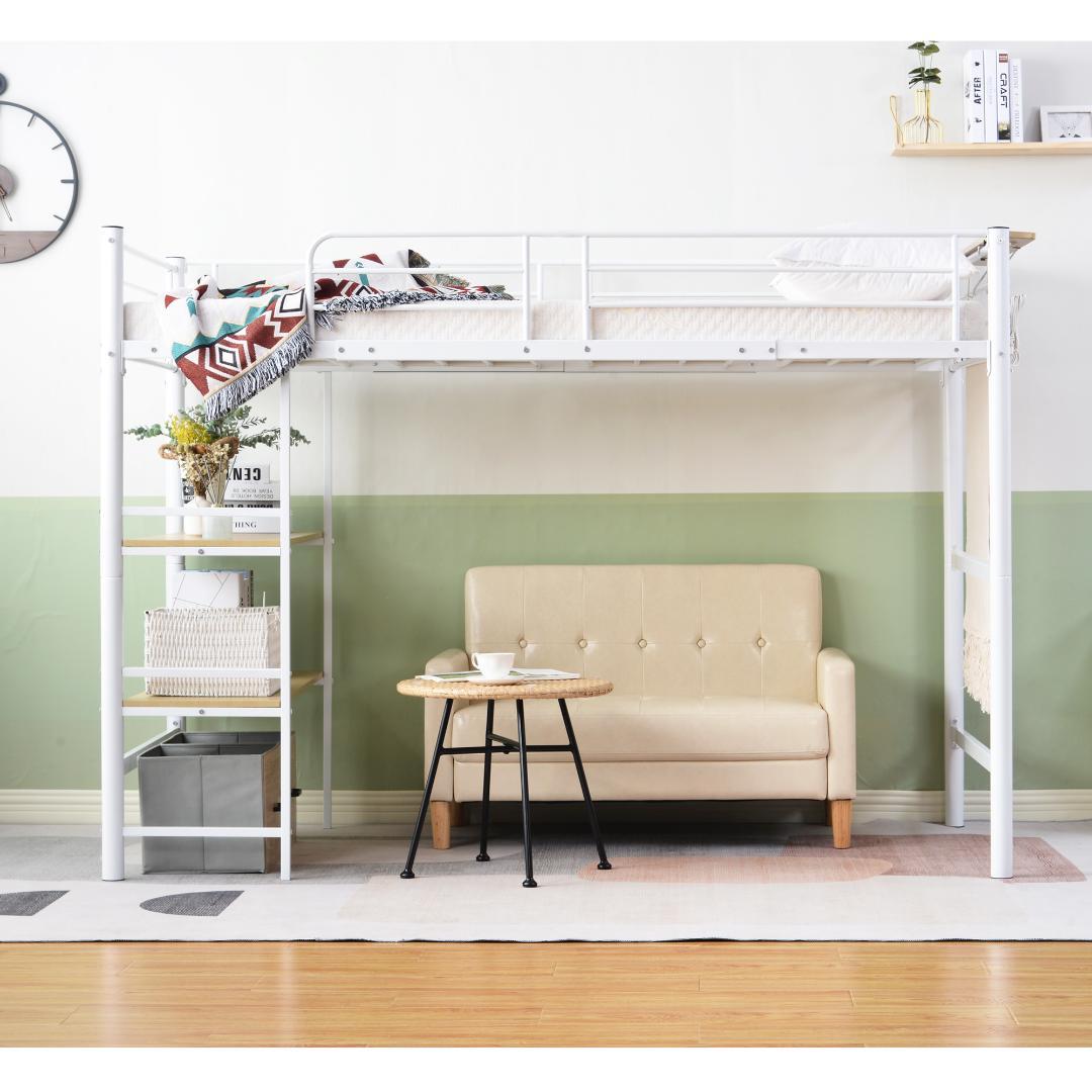 赤字セール！ロフトベッド 高さ130cm シングル 収納 スチール　2COLOR