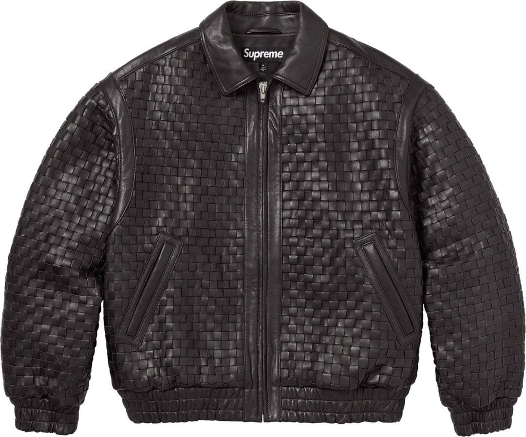 【L】 Supreme woven leather varsity jacket