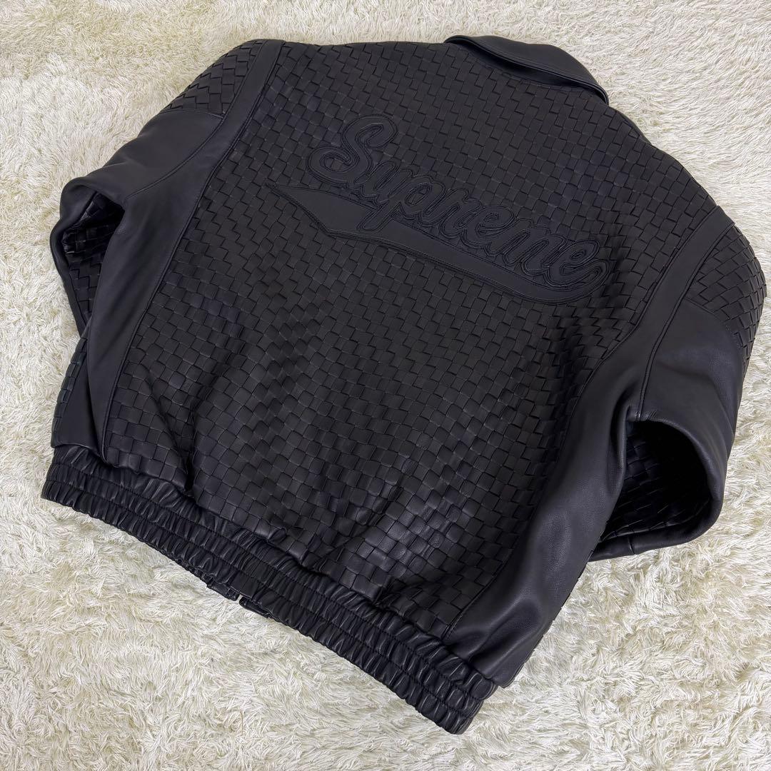 【L】 Supreme woven leather varsity jacket
