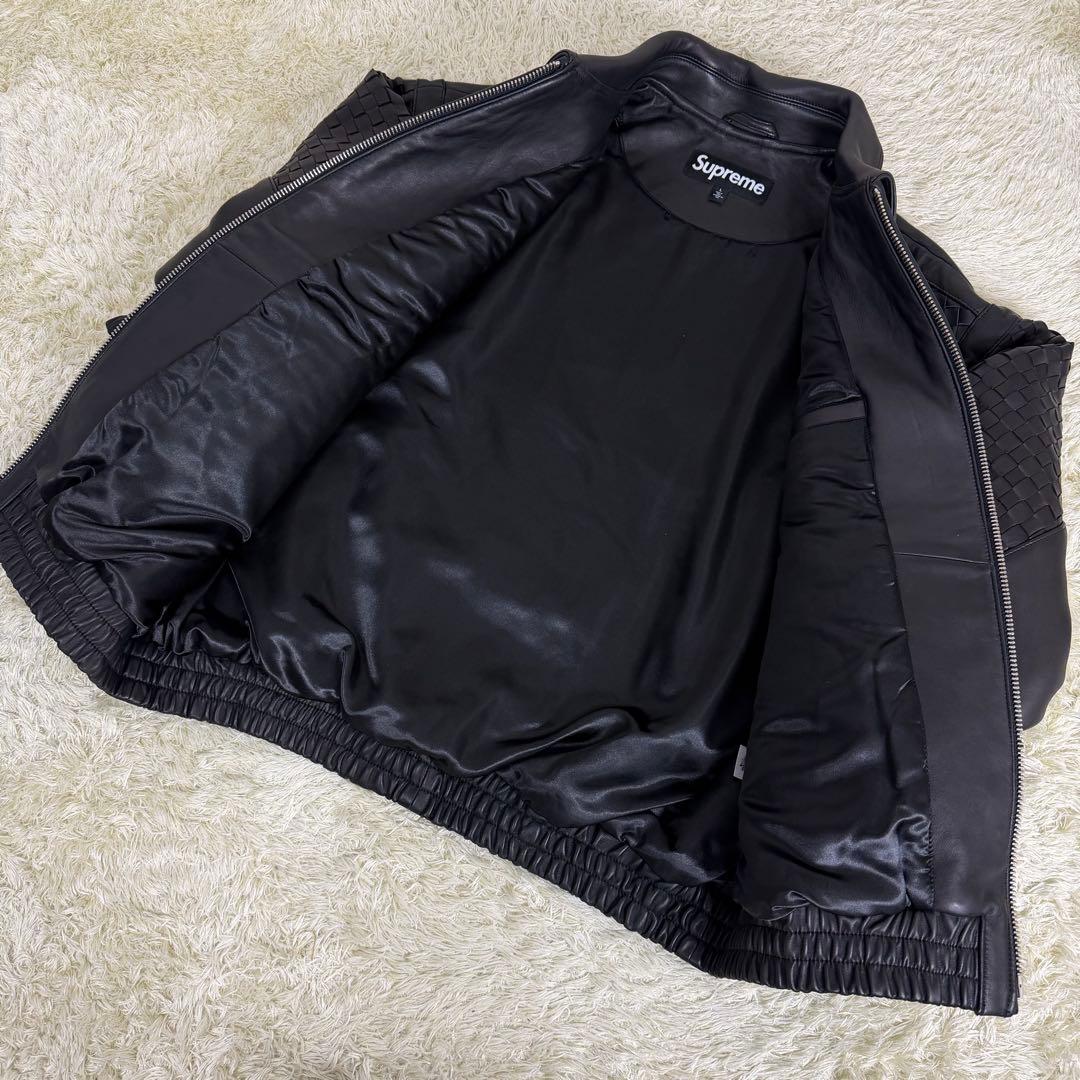 【L】 Supreme woven leather varsity jacket
