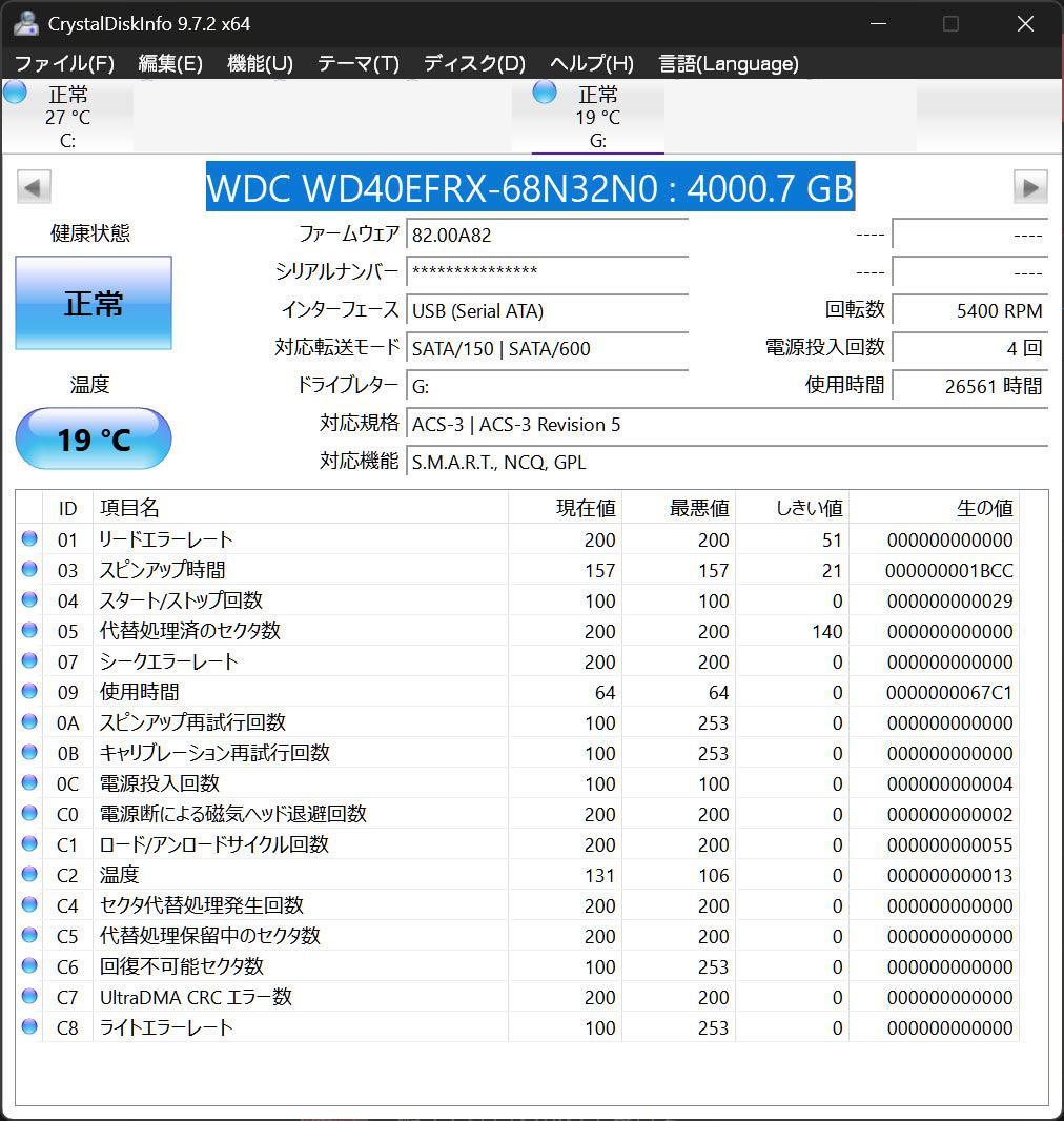 WD Red 4TB WD40EFRX NAS用ハードディスク（動作品）